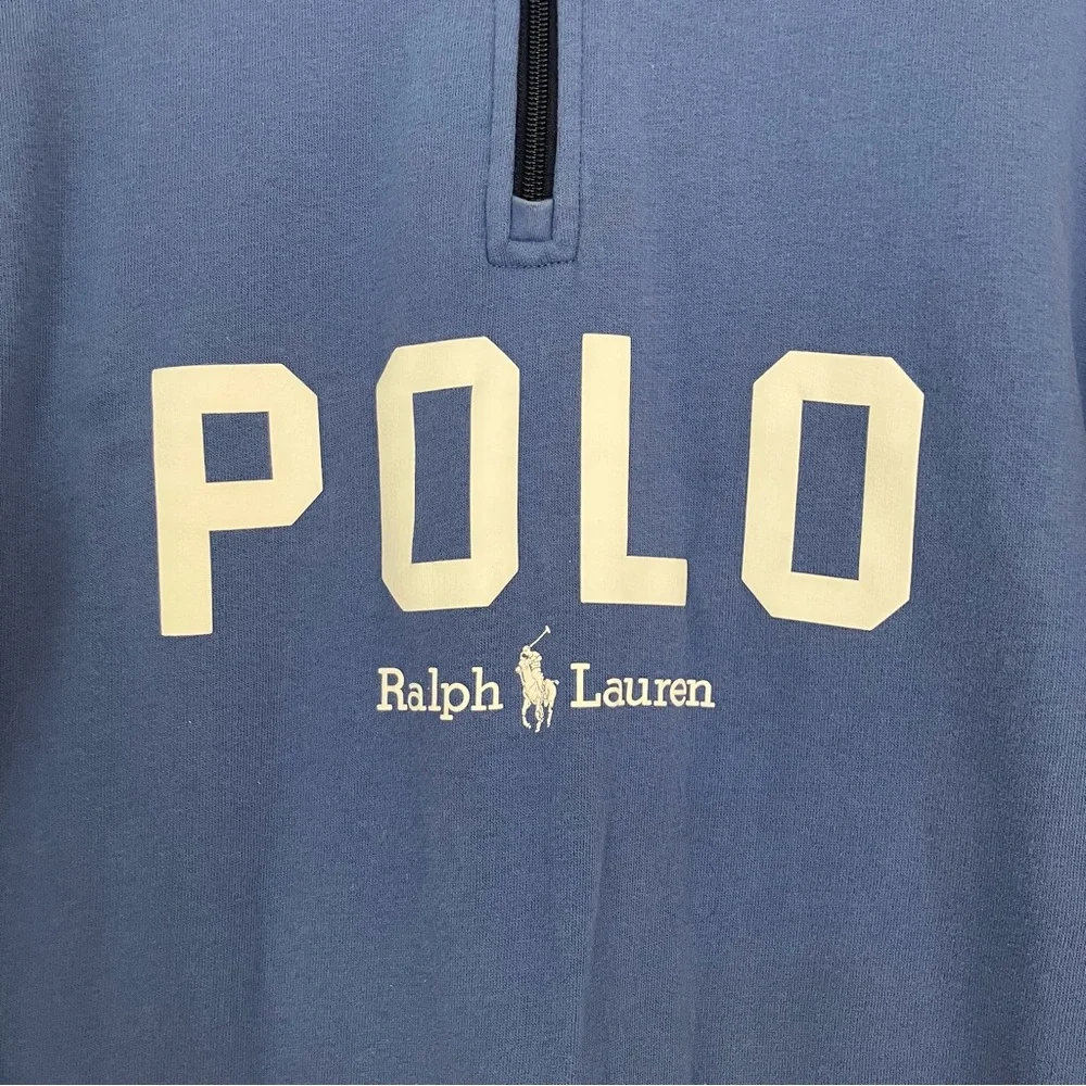 Polo Ralph Lauren Blue Quarter Zip Fleece Sweatshirt L | Preppy Cozy Academia - Picture 3 of 6